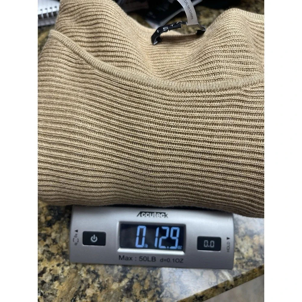 1. State Women's Balloon Sleeve Crew Neck Rib Sweater Small Beige Career Casual